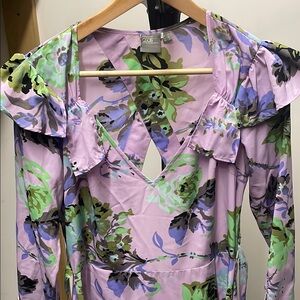ASOS SZ 6 Floral Ruffle Dress in Purple and Green